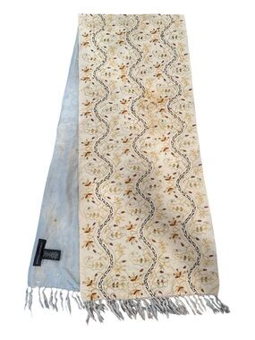 Vintage Banana Republic Embroidered Sequin Fringe Table Runner Cream Multi